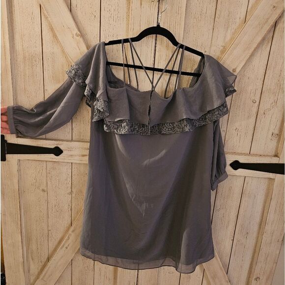 Large Blue gray dress lace detail homecoming prom party office wear - Picture 2 of 4